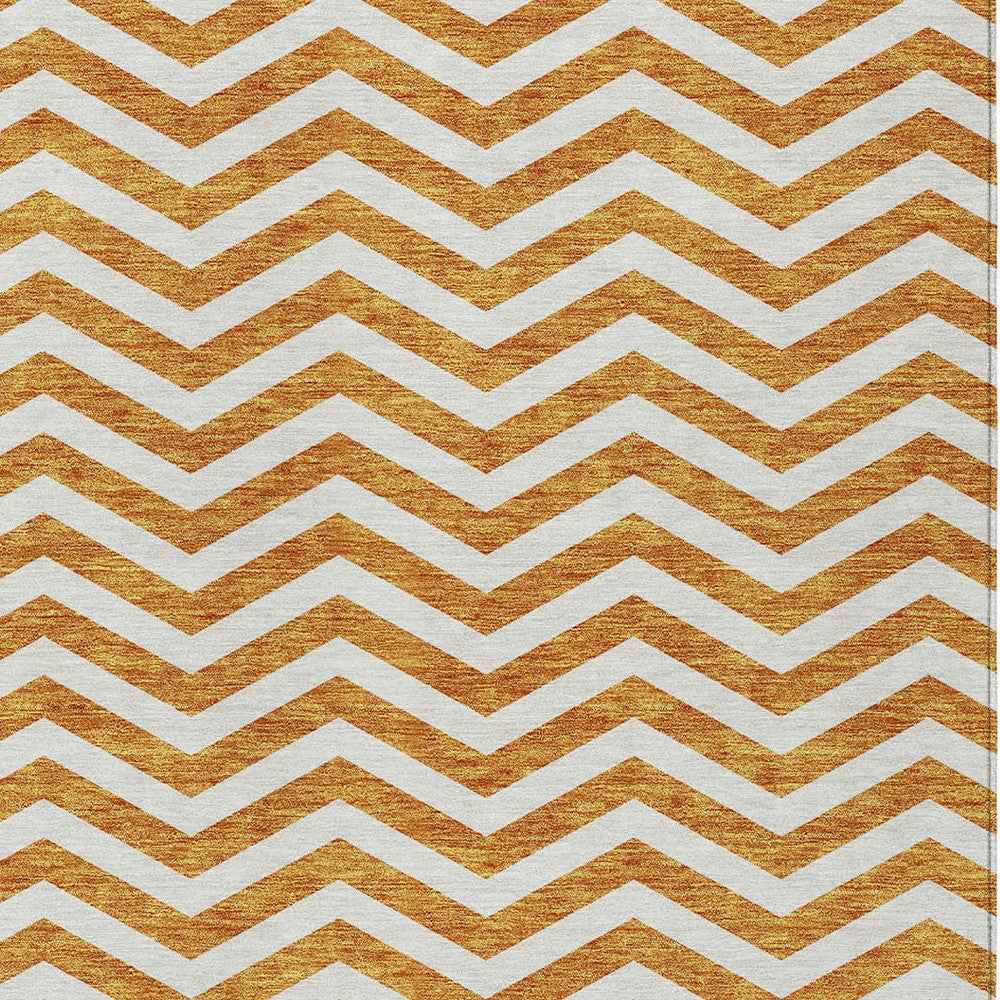 8' X 10' Orange And Beige Chevron Washable Indoor Outdoor Area Rug