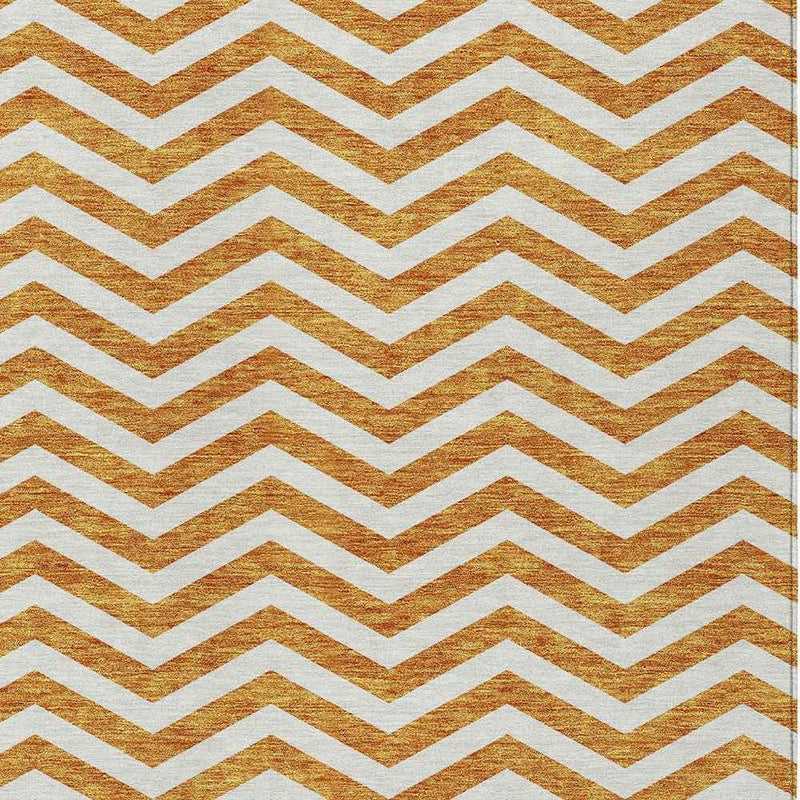 8' X 10' Orange And Beige Chevron Washable Indoor Outdoor Area Rug