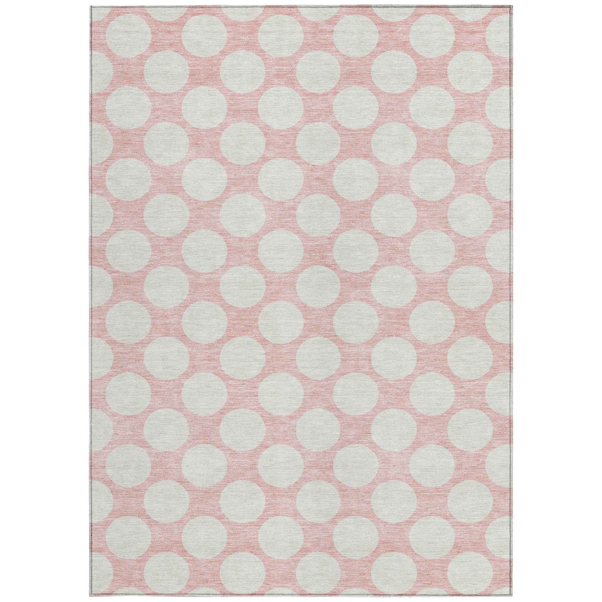 5' X 8' Pink And Gray Polka Dot Washable Indoor Outdoor Area Rug