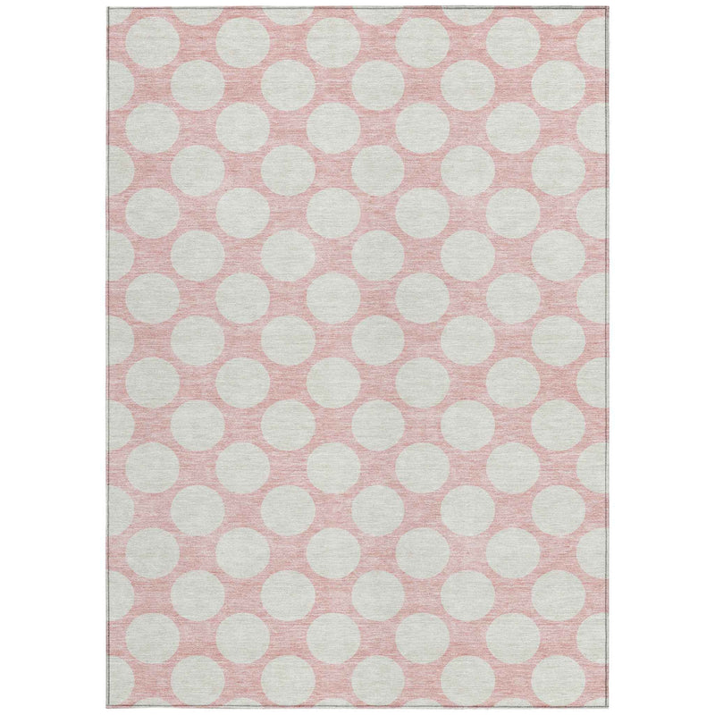 5' X 8' Pink And Gray Polka Dot Washable Indoor Outdoor Area Rug