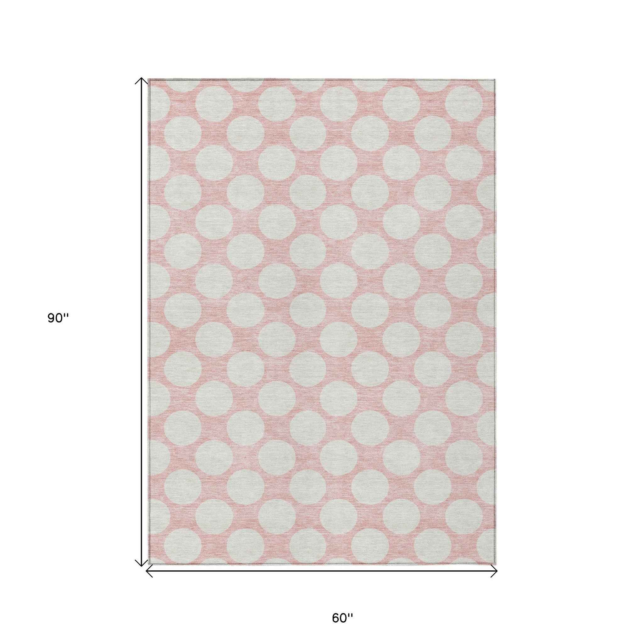 5' X 8' Pink And Gray Polka Dot Washable Indoor Outdoor Area Rug