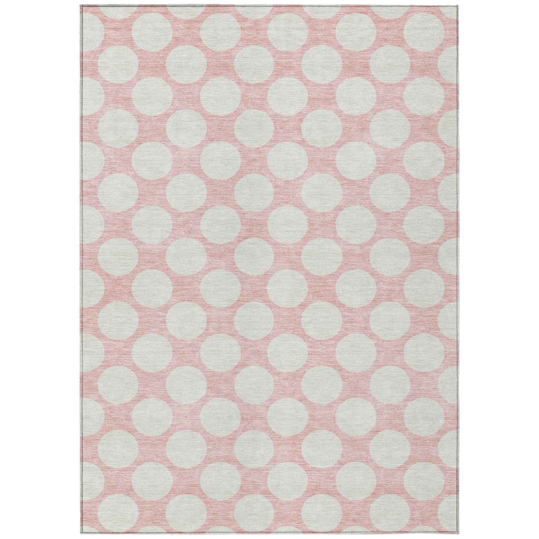 5' X 8' Pink And Gray Polka Dot Washable Indoor Outdoor Area Rug