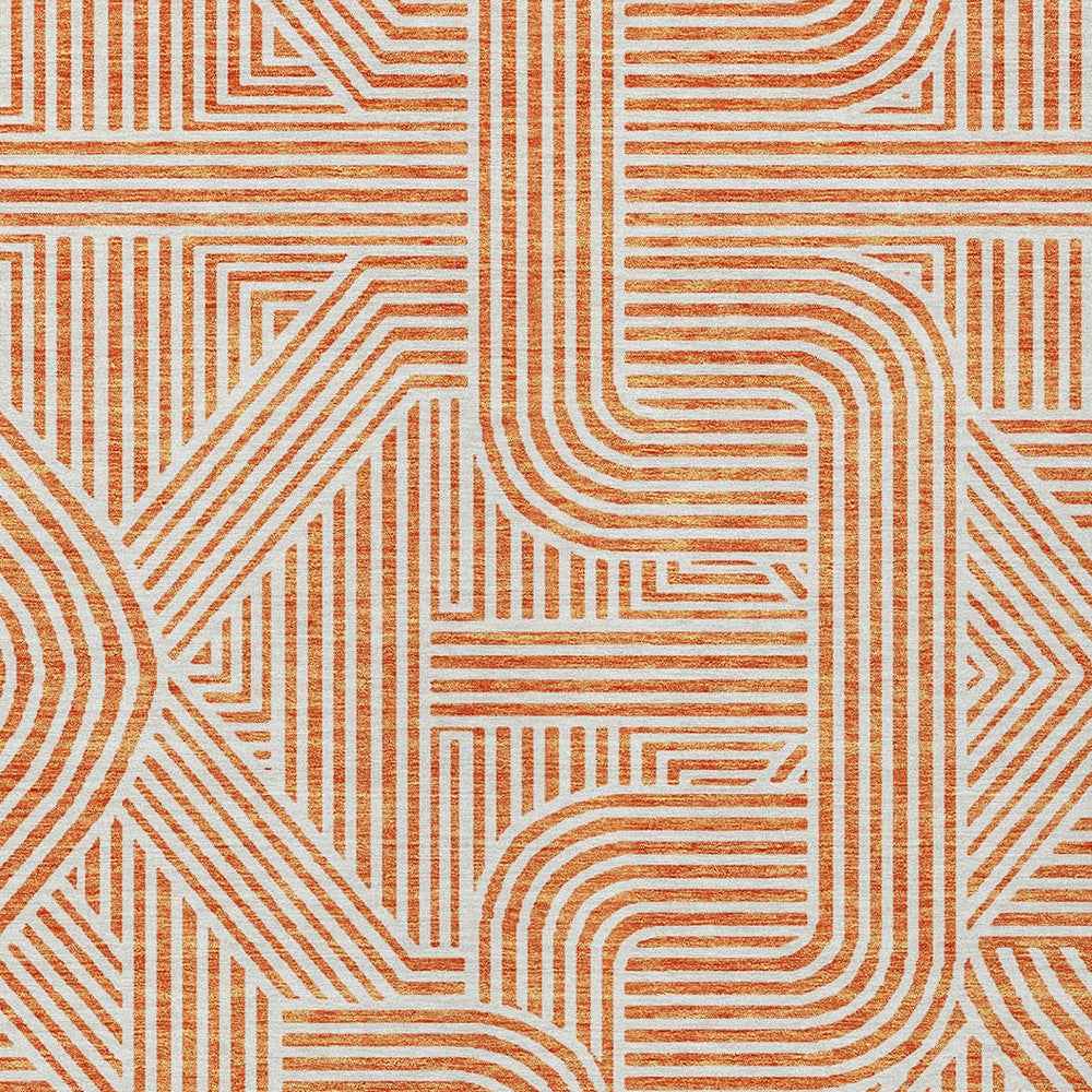 10' X 14' Orange And Ivory Abstract Washable Indoor Outdoor Area Rug