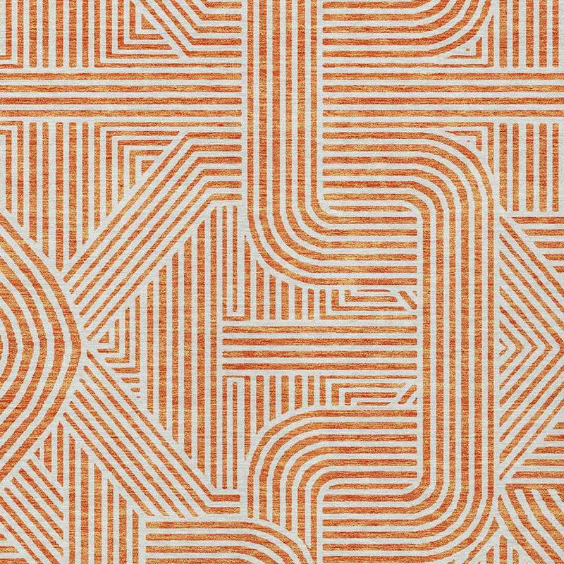 10' X 14' Orange And Ivory Abstract Washable Indoor Outdoor Area Rug