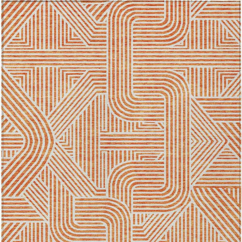 10' X 14' Orange And Ivory Abstract Washable Indoor Outdoor Area Rug