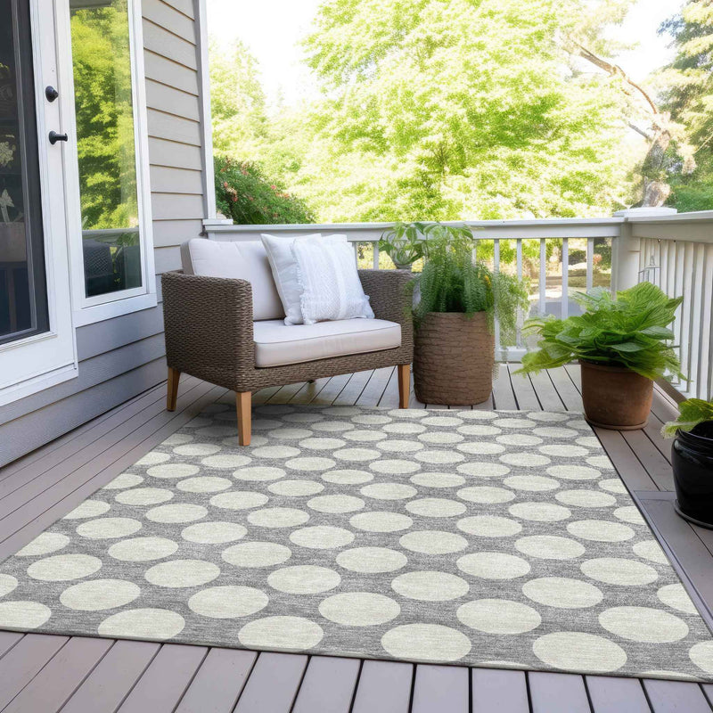 9' X 12' Gray And Silver Polka Dot Washable Indoor Outdoor Area Rug