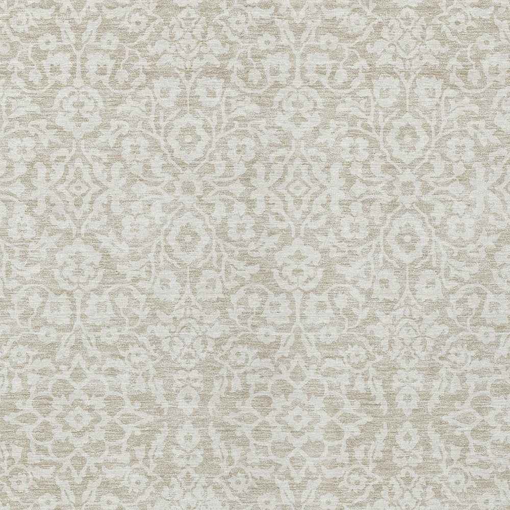 3' X 5' Beige And Ivory Damask Washable Indoor Outdoor Area Rug