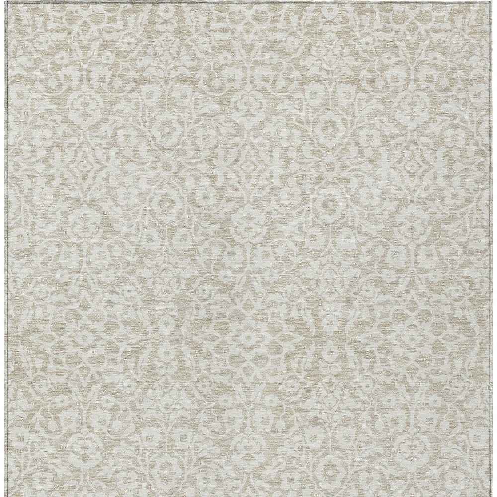 3' X 5' Beige And Ivory Damask Washable Indoor Outdoor Area Rug