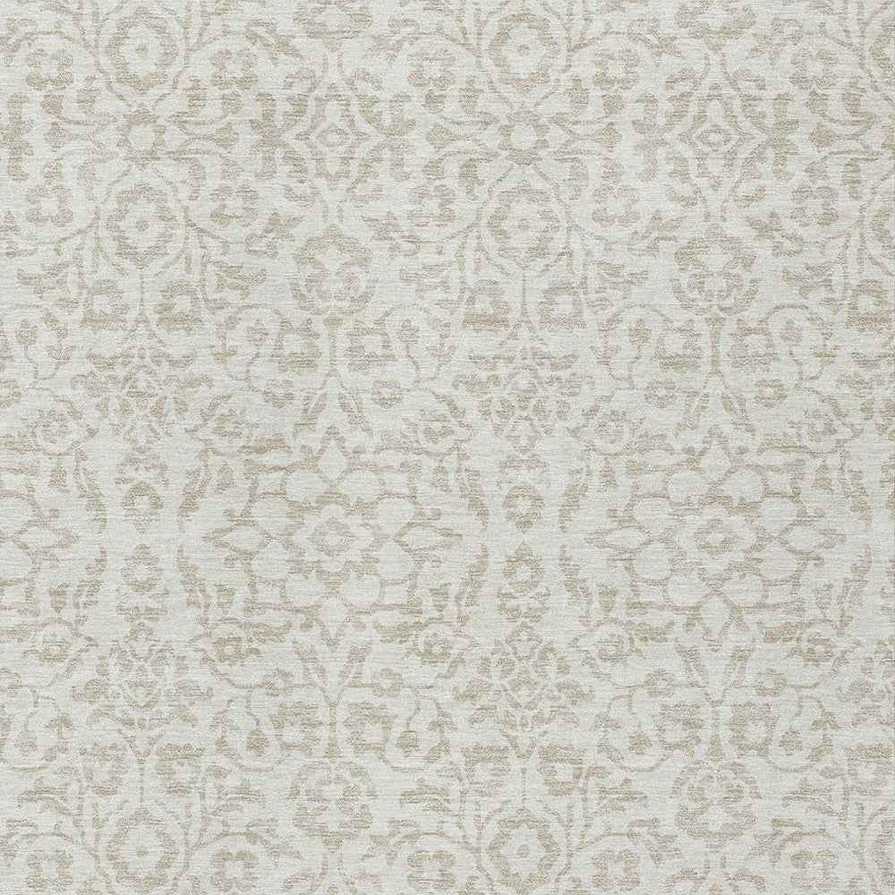 5' X 8' Ivory And Beige Damask Washable Indoor Outdoor Area Rug