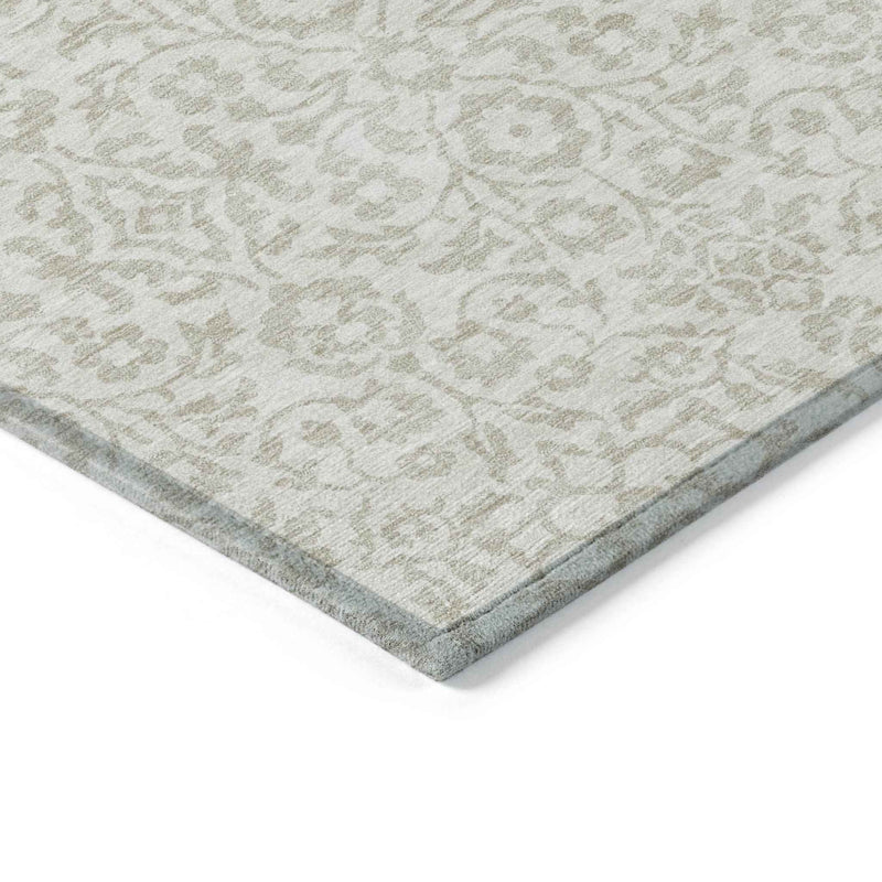 5' X 8' Ivory And Beige Damask Washable Indoor Outdoor Area Rug