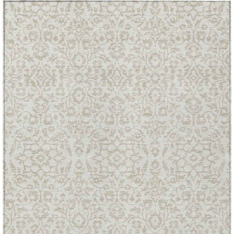 5' X 8' Ivory And Beige Damask Washable Indoor Outdoor Area Rug