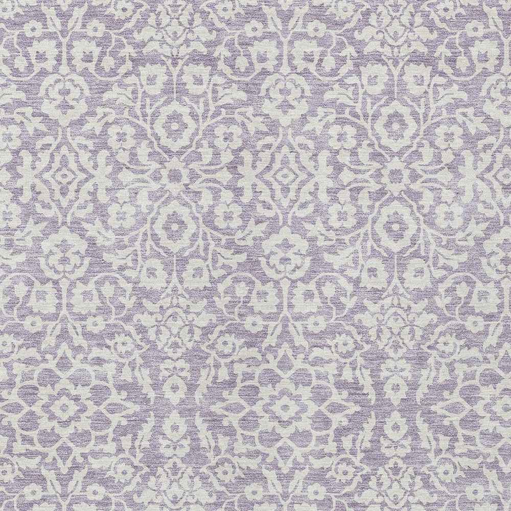 9' X 12' Lavender And Ivory Damask Washable Indoor Outdoor Area Rug