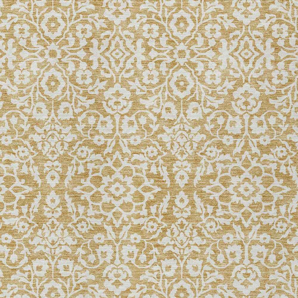 10' X 14' Gold And Beige Damask Washable Indoor Outdoor Area Rug