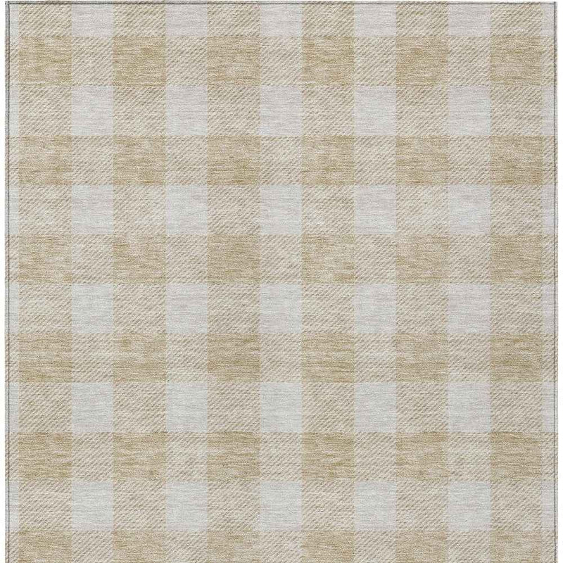 10' X 14' Beige And Gray Plaid Washable Indoor Outdoor Area Rug