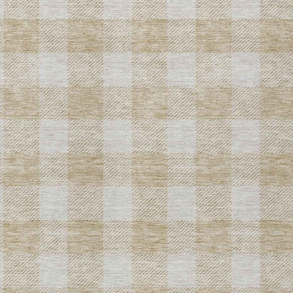 10' X 14' Beige And Gray Plaid Washable Indoor Outdoor Area Rug