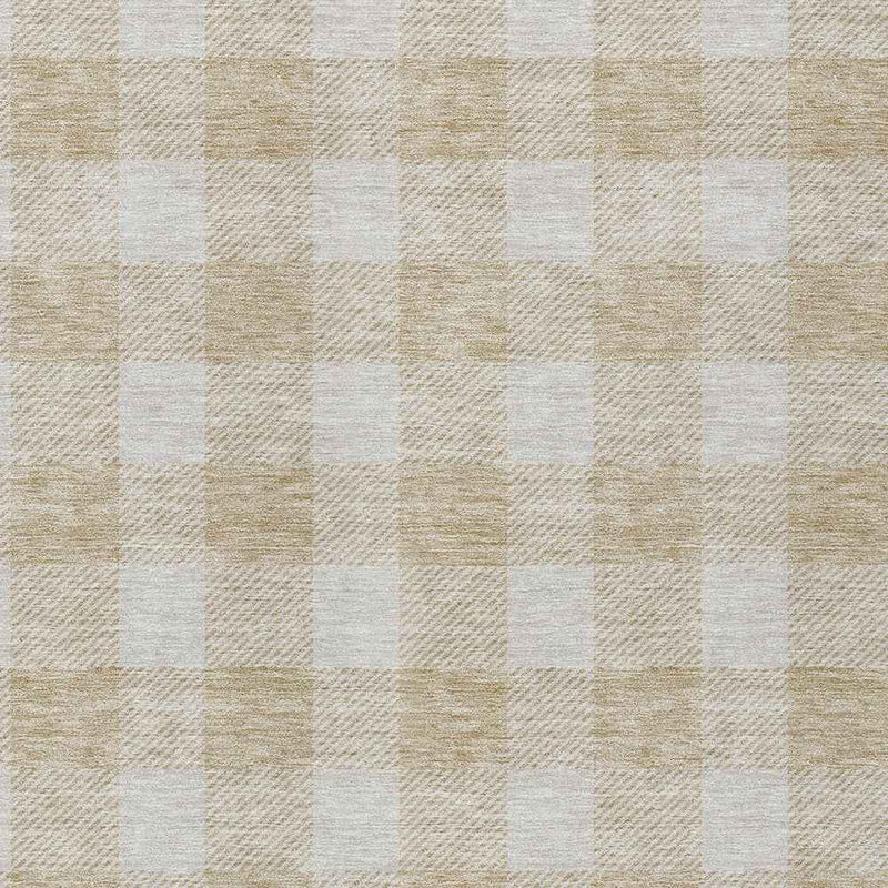 10' X 14' Beige And Gray Plaid Washable Indoor Outdoor Area Rug