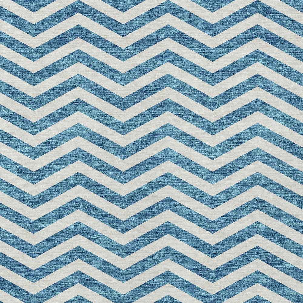 8' X 10' Teal Blue And Ivory Chevron Washable Indoor Outdoor Area Rug