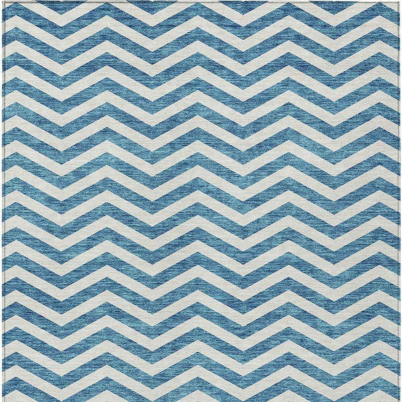 8' X 10' Teal Blue And Ivory Chevron Washable Indoor Outdoor Area Rug