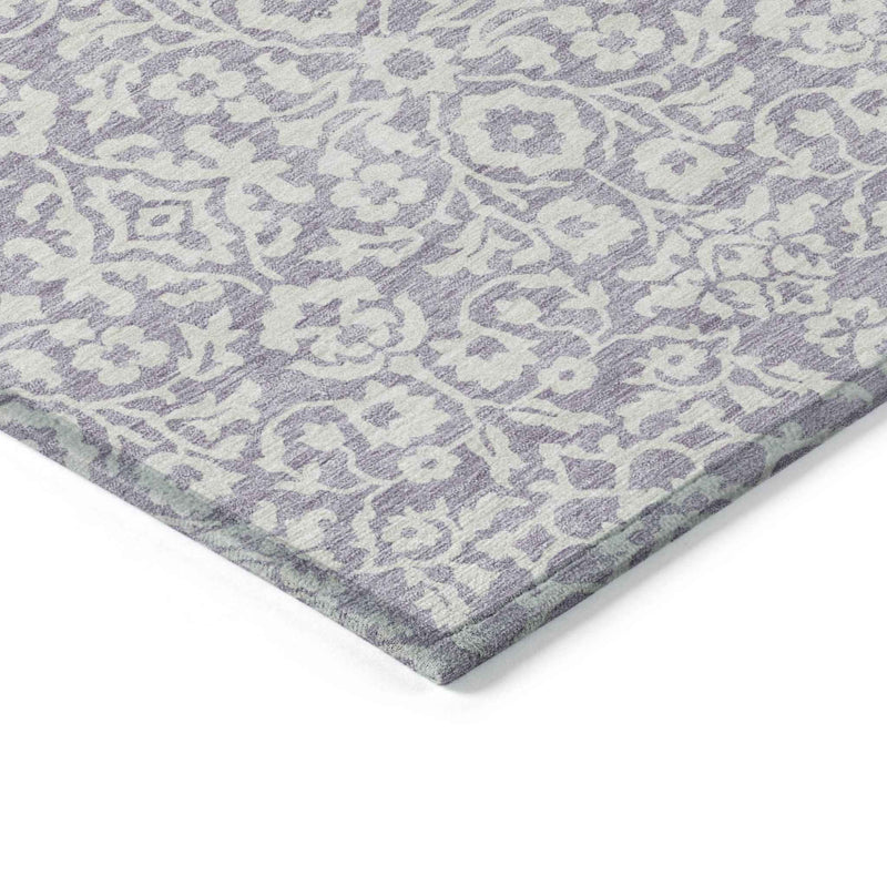8' X 10' Lavender And Ivory Damask Washable Indoor Outdoor Area Rug