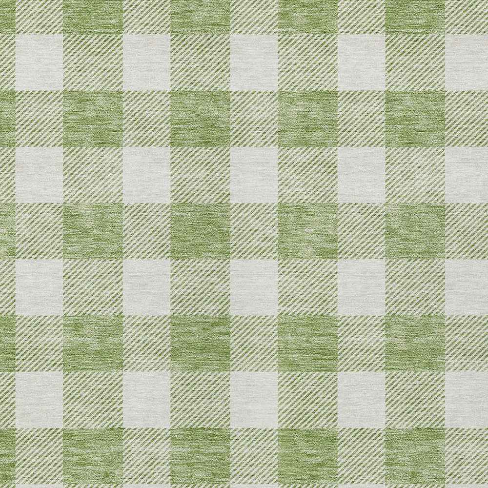 10' X 14' Artichoke Green And Gray Plaid Washable Indoor Outdoor Area Rug