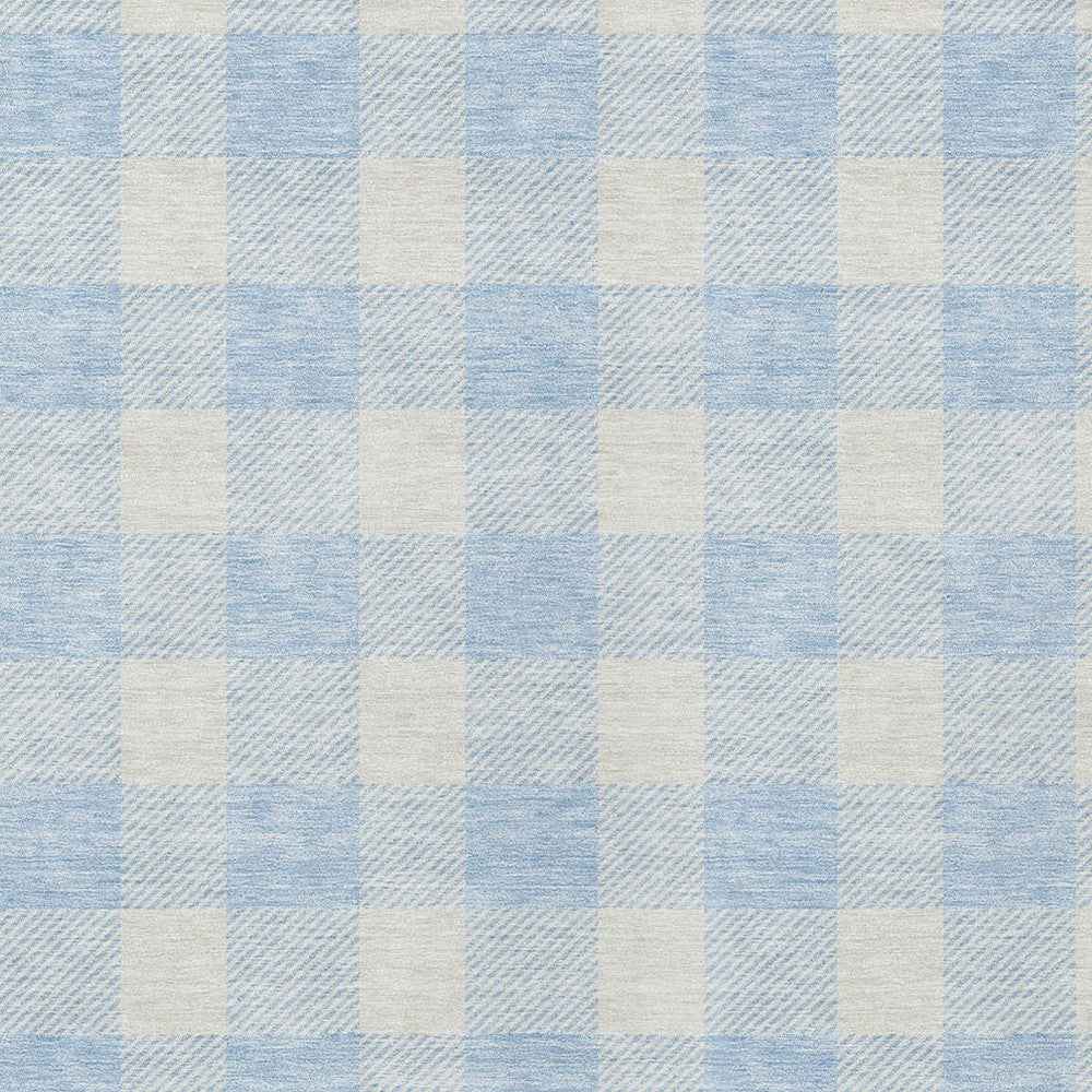 8' X 10' Sky Blue And Gray Plaid Washable Indoor Outdoor Area Rug