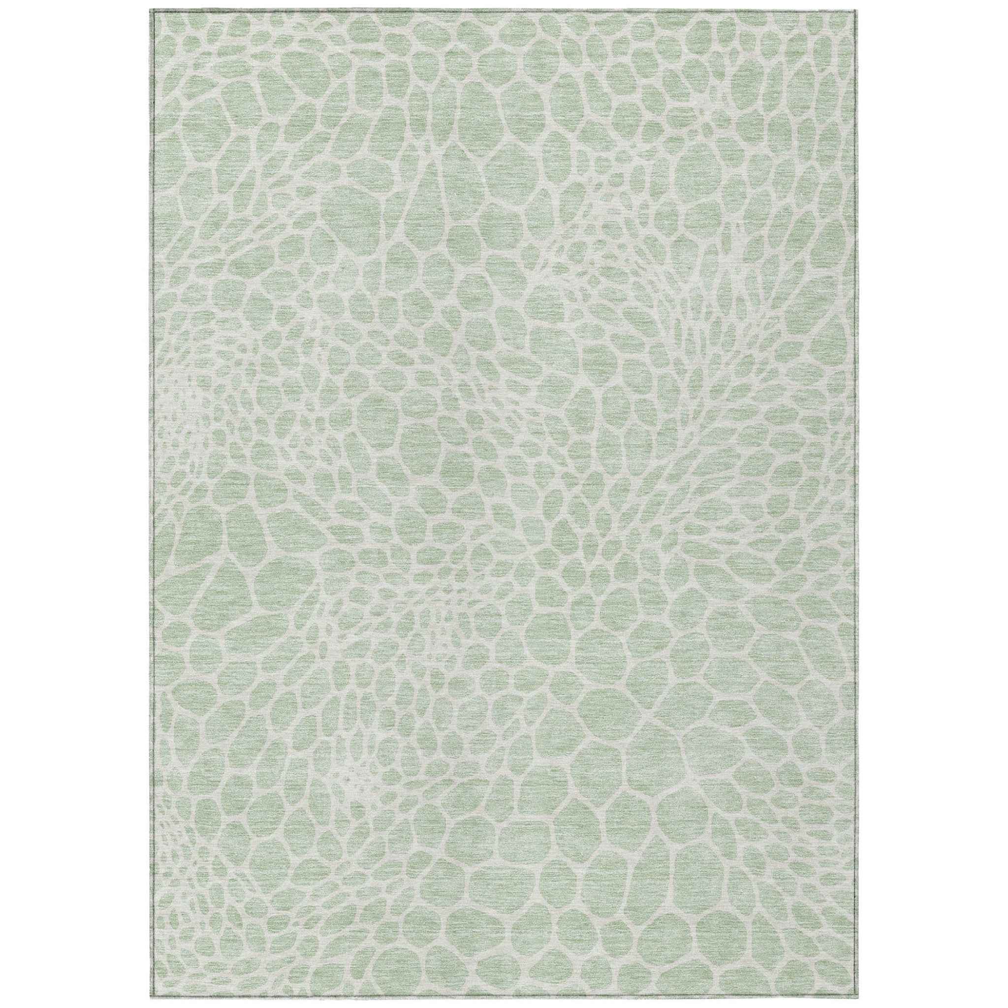 3' X 5' Mint Green And Ivory Geometric Washable Indoor Outdoor Area Rug
