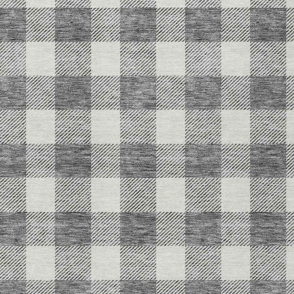 10' X 14' Gray And Charcoal Plaid Washable Indoor Outdoor Area Rug