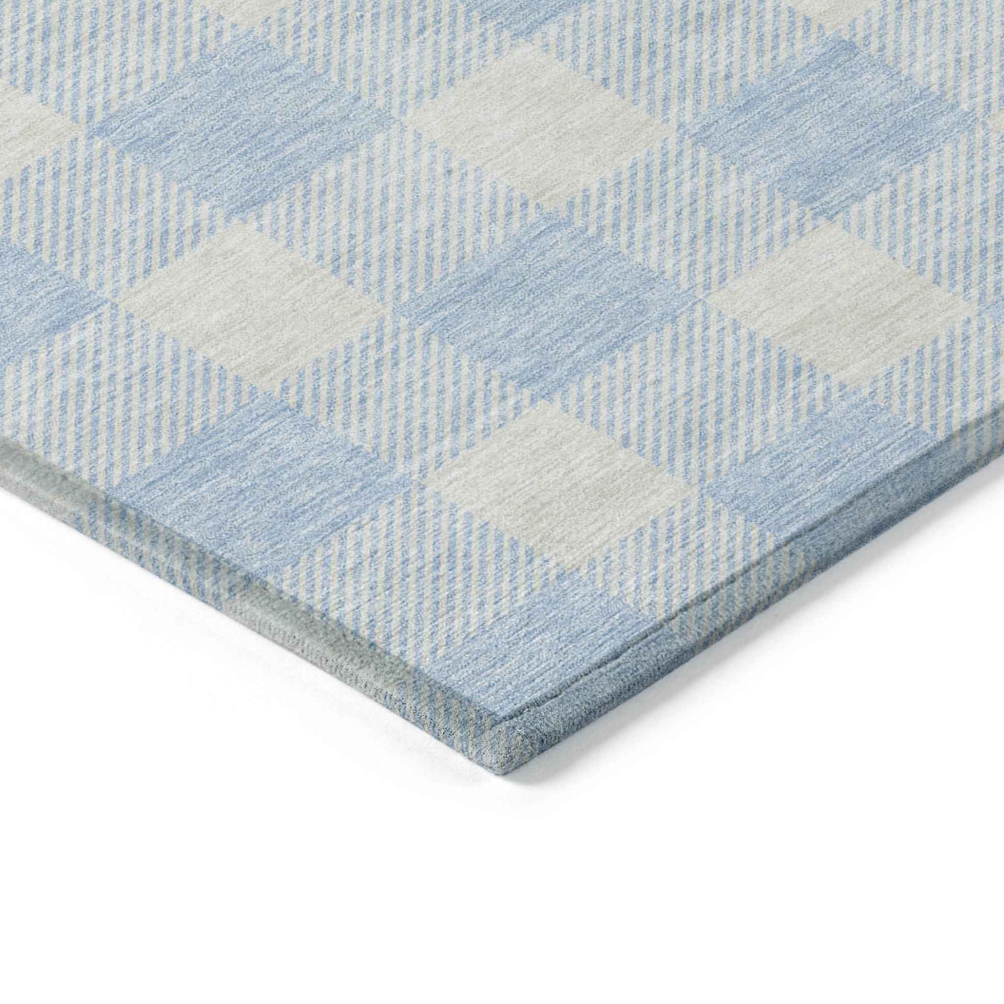 8' X 10' Sky Blue And Gray Plaid Washable Indoor Outdoor Area Rug