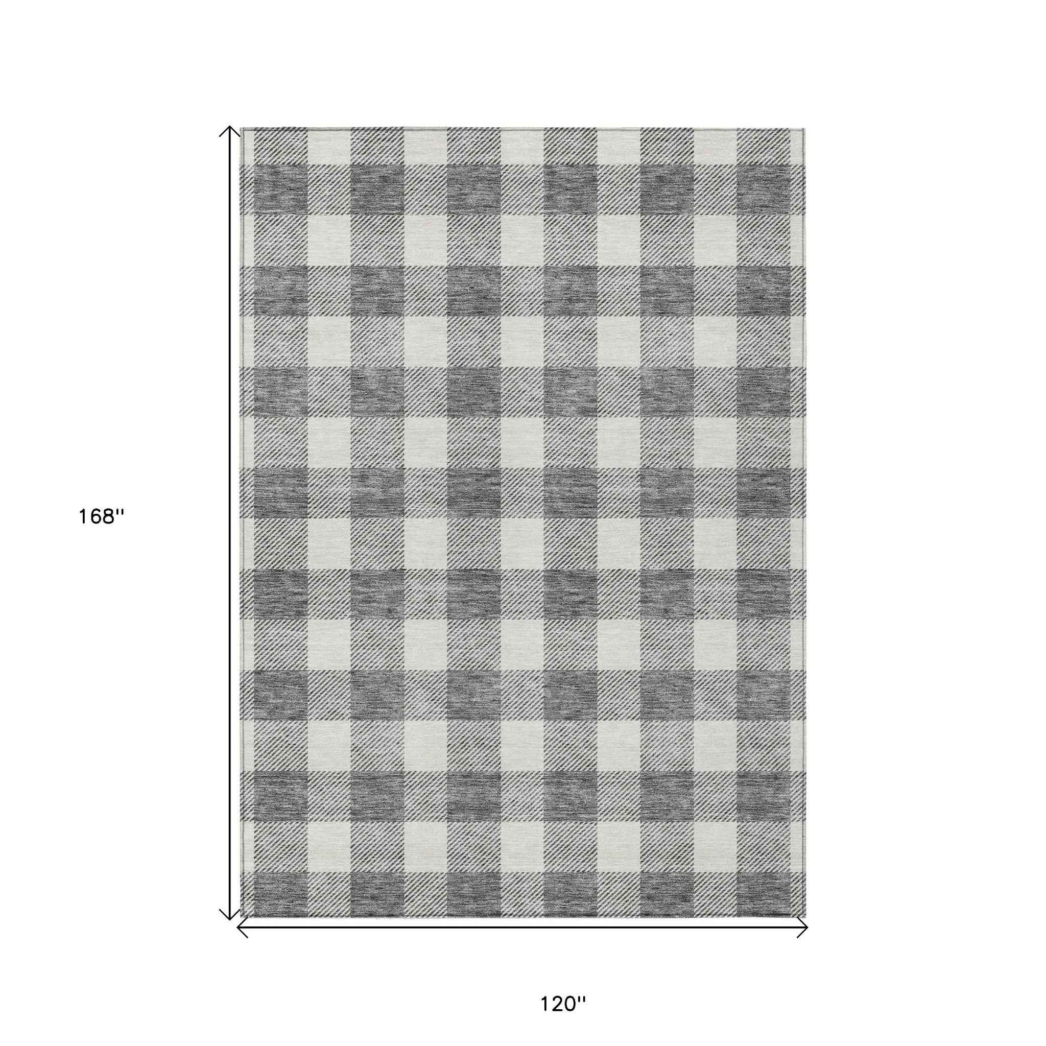 10' X 14' Gray And Charcoal Plaid Washable Indoor Outdoor Area Rug