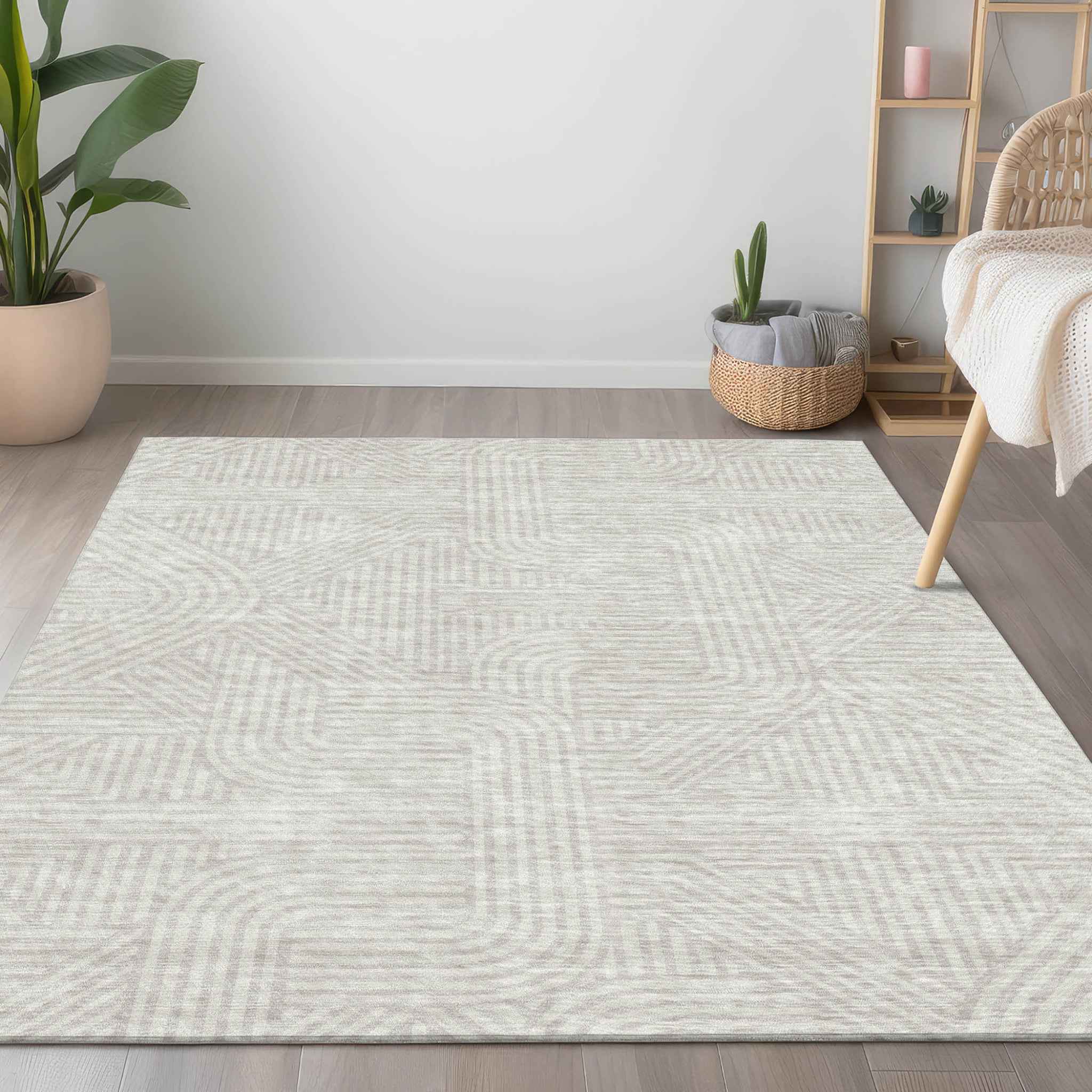 9' X 12' Ivory And Gray Abstract Washable Indoor Outdoor Area Rug