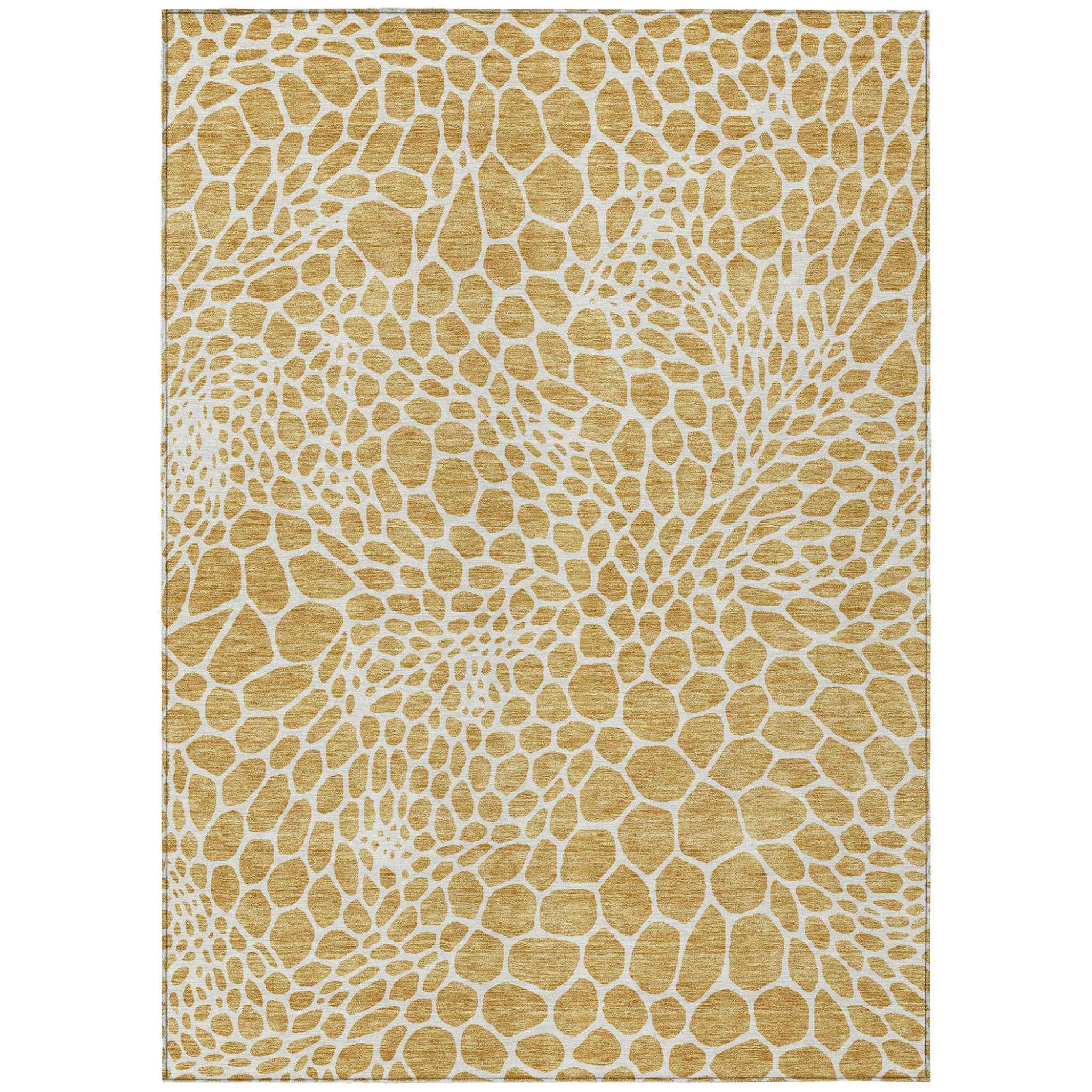 10' X 14' Gold And Ivory Geometric Washable Indoor Outdoor Area Rug