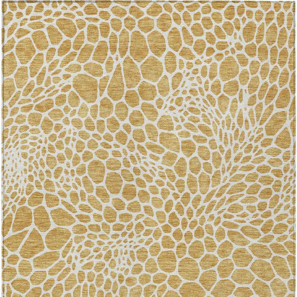 10' X 14' Gold And Ivory Geometric Washable Indoor Outdoor Area Rug