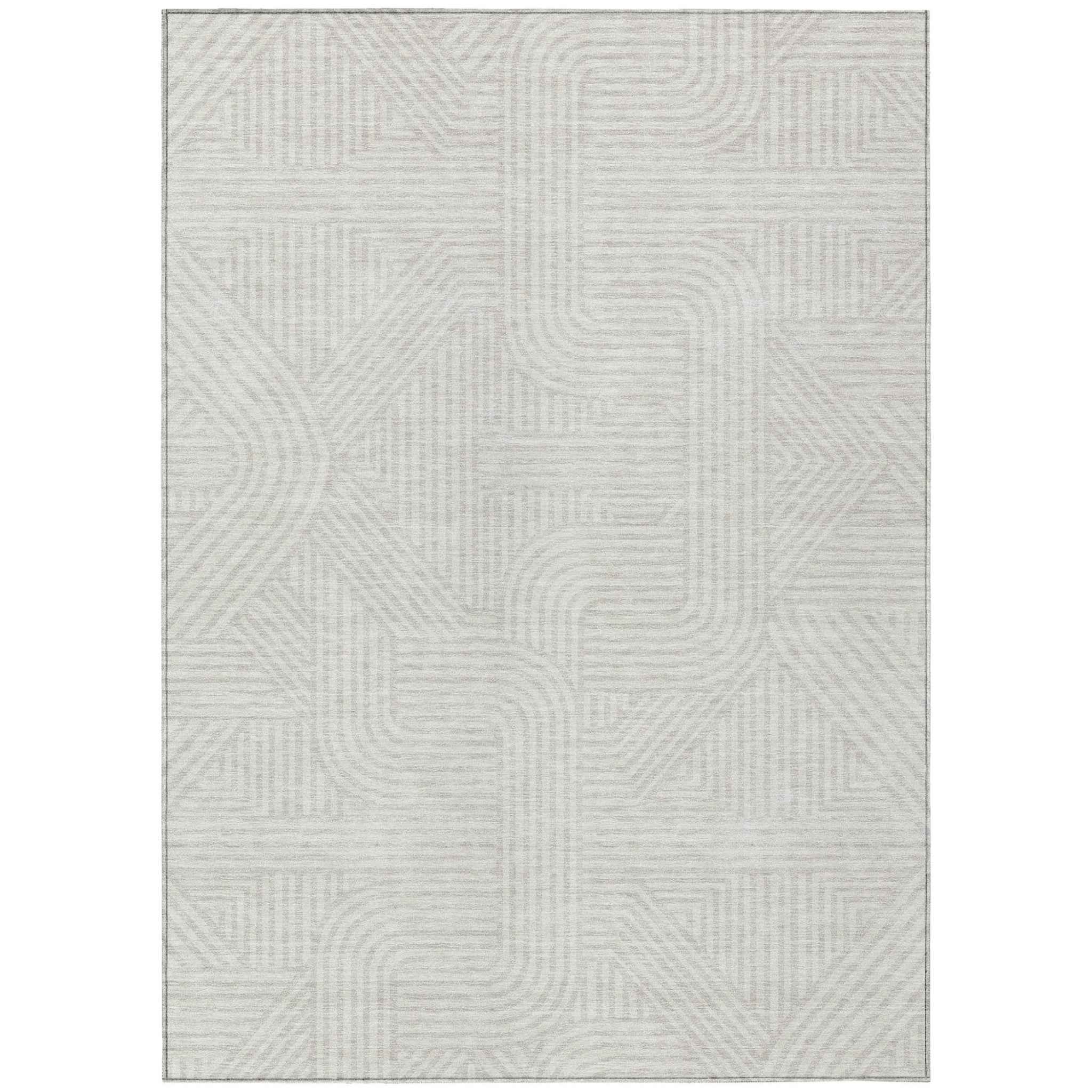 9' X 12' Ivory And Gray Abstract Washable Indoor Outdoor Area Rug