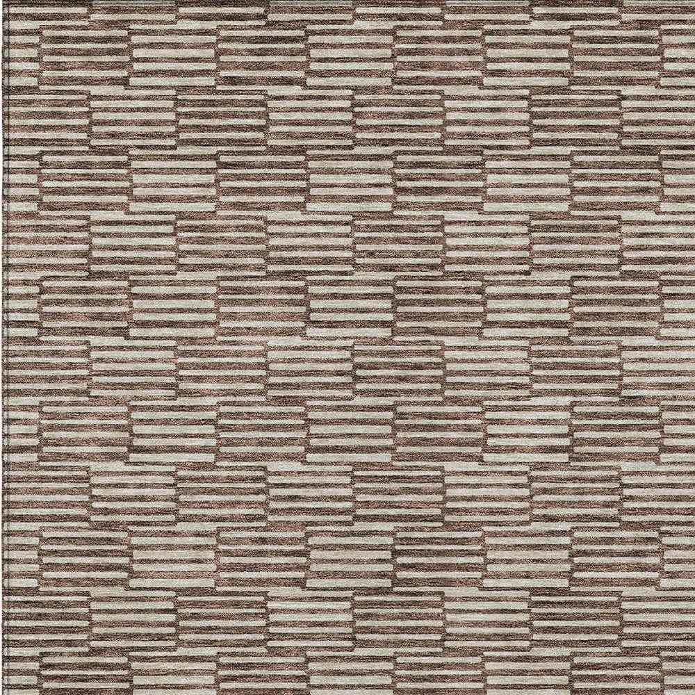10' X 14' Brown And Beige Geometric Washable Indoor Outdoor Area Rug