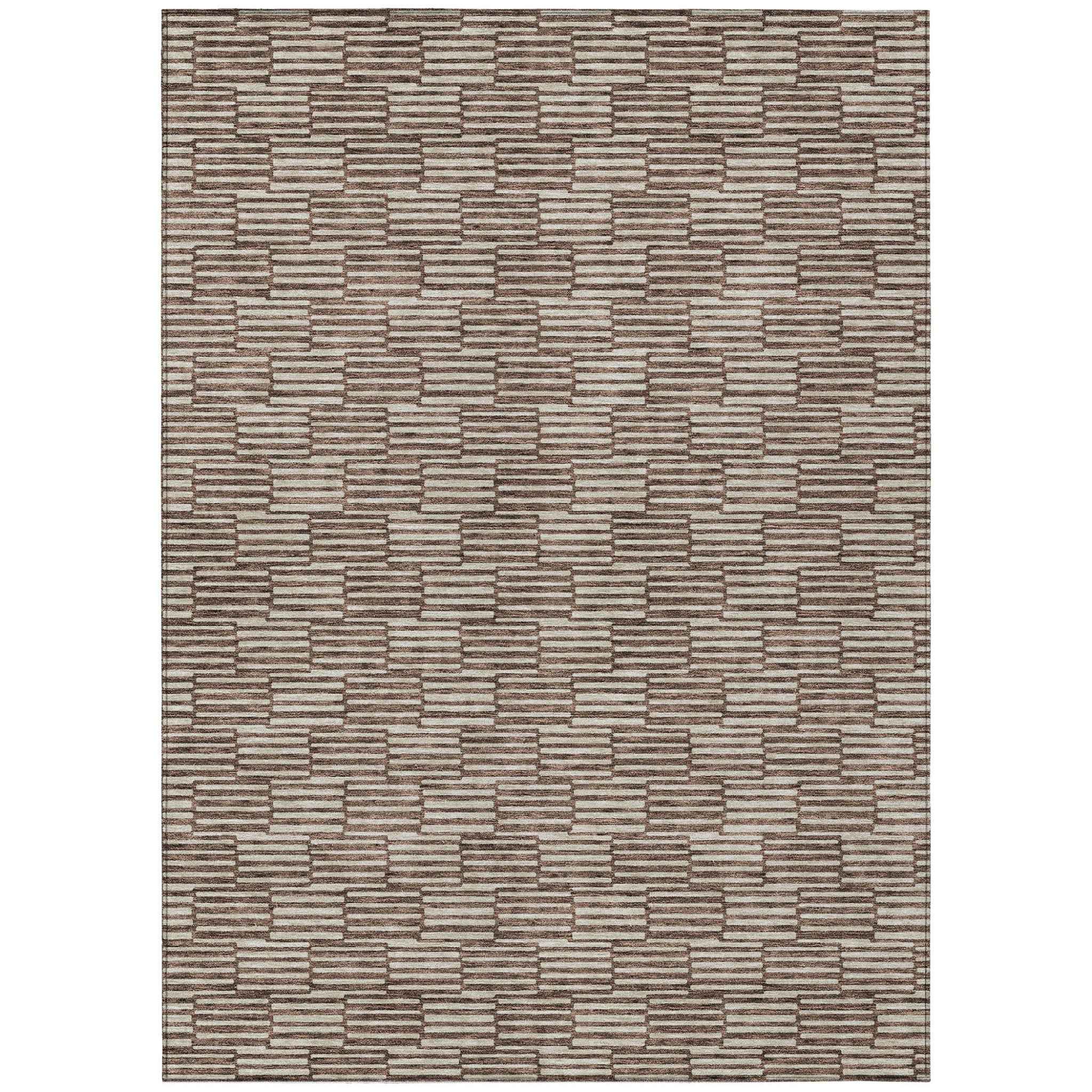 10' X 14' Brown And Beige Geometric Washable Indoor Outdoor Area Rug