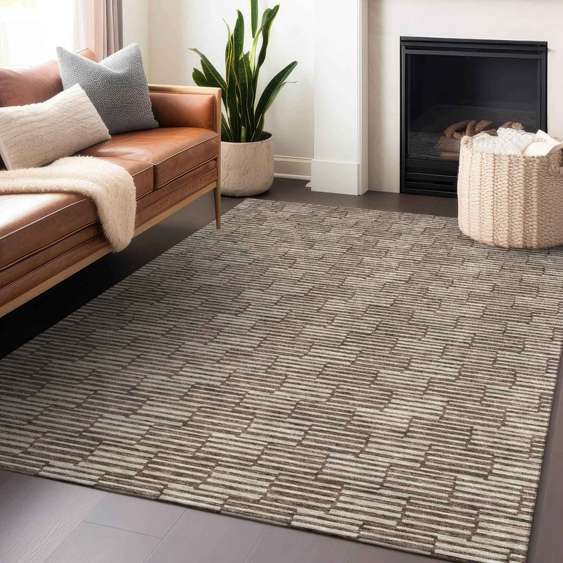 10' X 14' Brown And Beige Geometric Washable Indoor Outdoor Area Rug