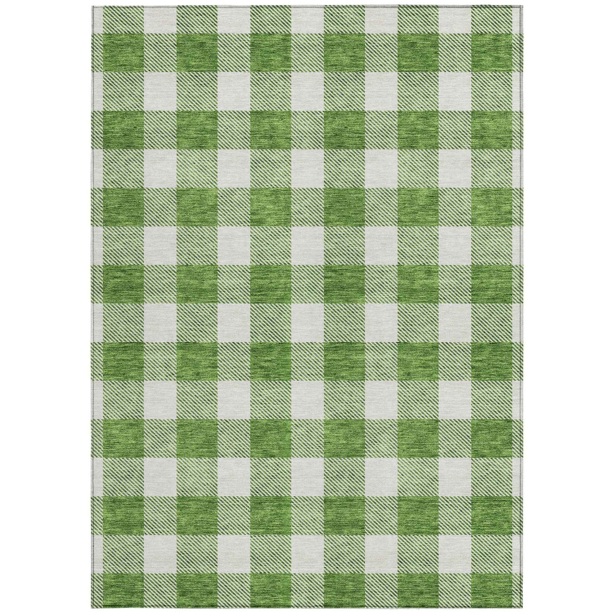 3' X 5' Green And Gray Plaid Washable Indoor Outdoor Area Rug