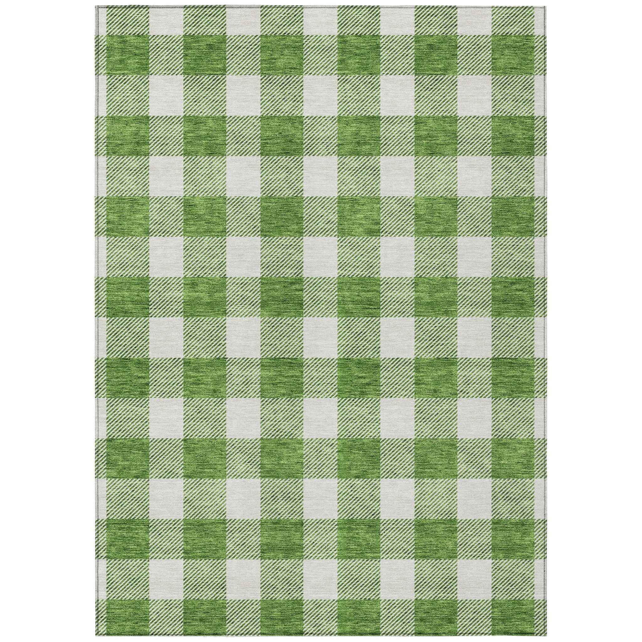 3' X 5' Green And Gray Plaid Washable Indoor Outdoor Area Rug