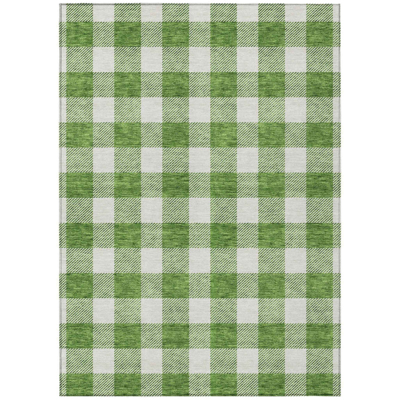 3' X 5' Green And Gray Plaid Washable Indoor Outdoor Area Rug