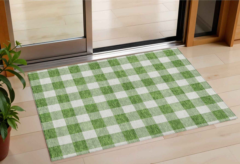 3' X 5' Green And Gray Plaid Washable Indoor Outdoor Area Rug