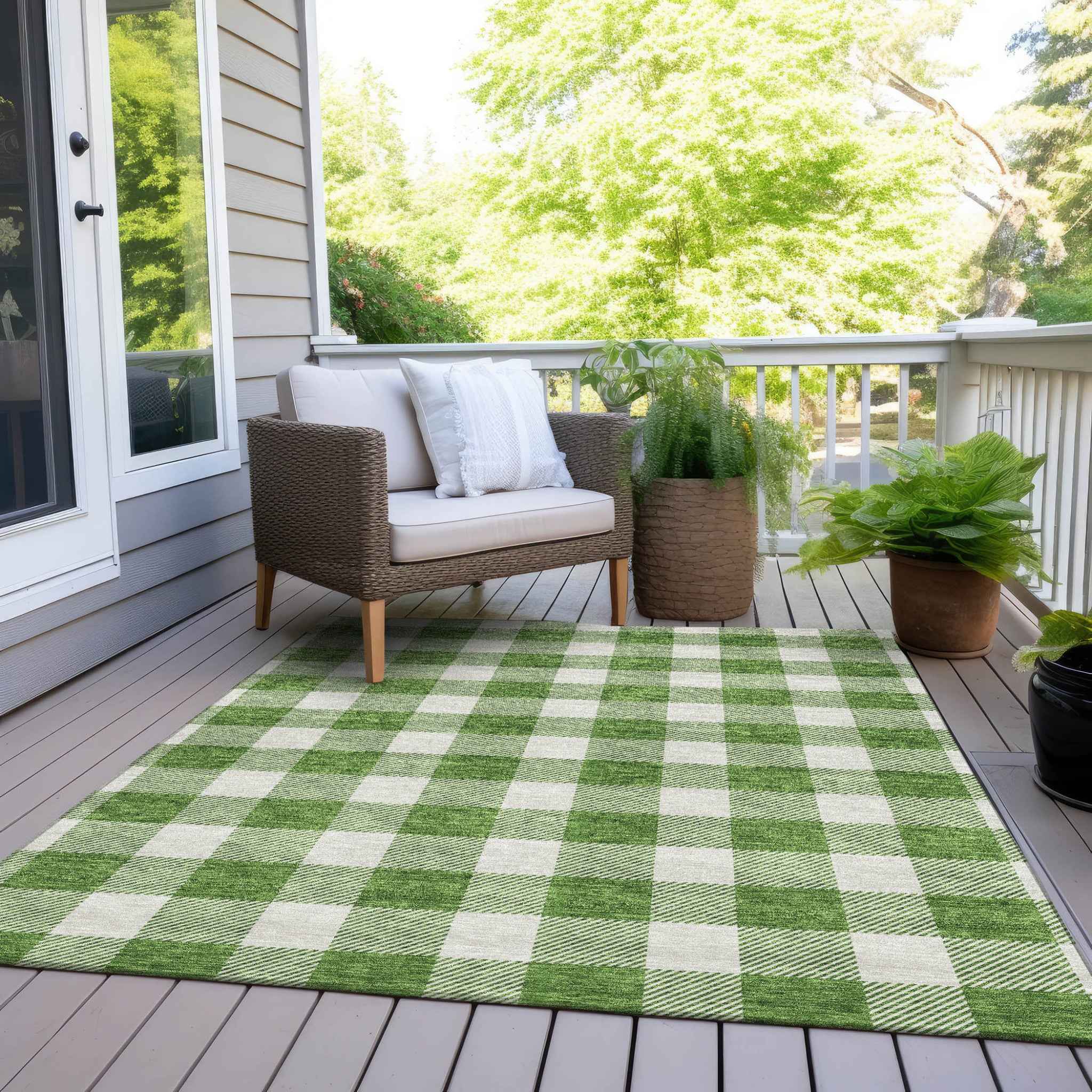 3' X 5' Green And Gray Plaid Washable Indoor Outdoor Area Rug