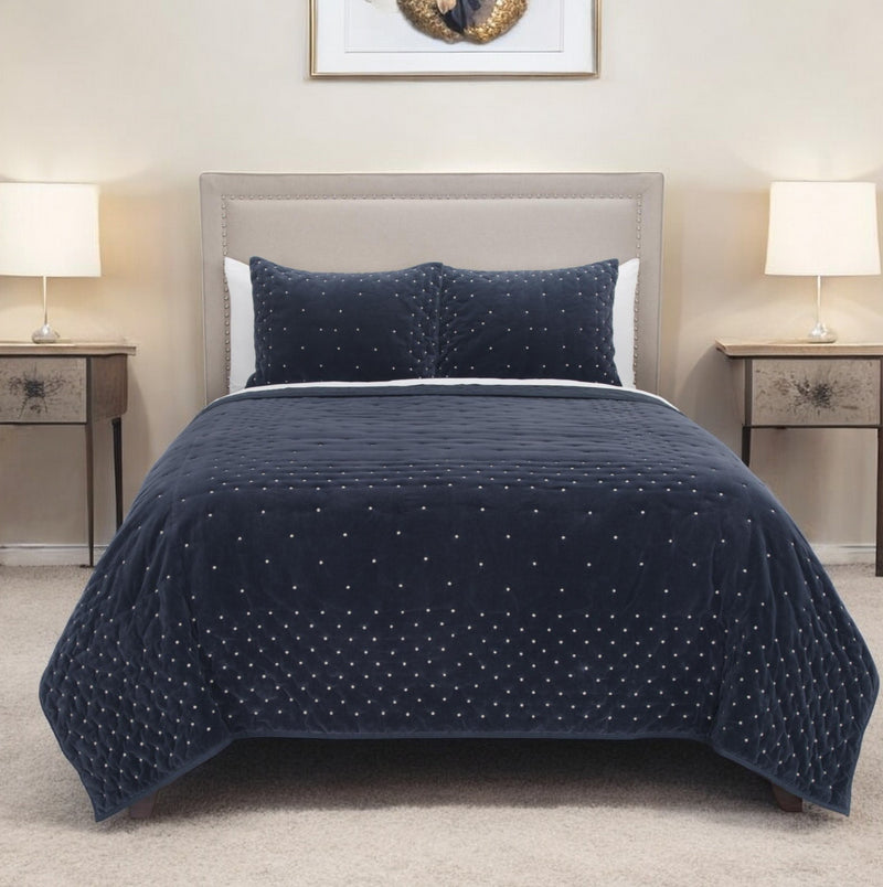 Indigo Polka Dots King Quilt - Bed & Bath