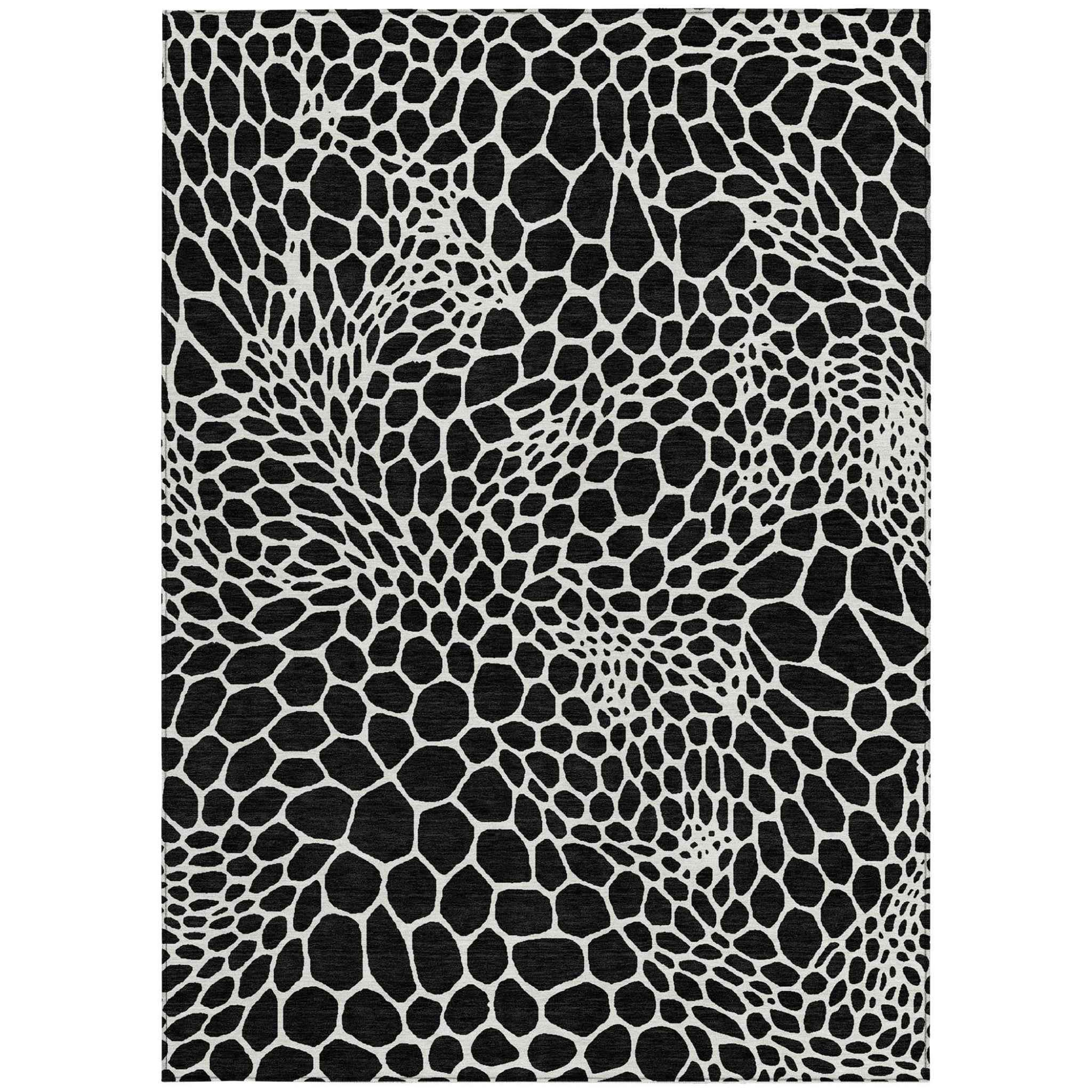 9' X 12' Black And Ivory Geometric Washable Indoor Outdoor Area Rug