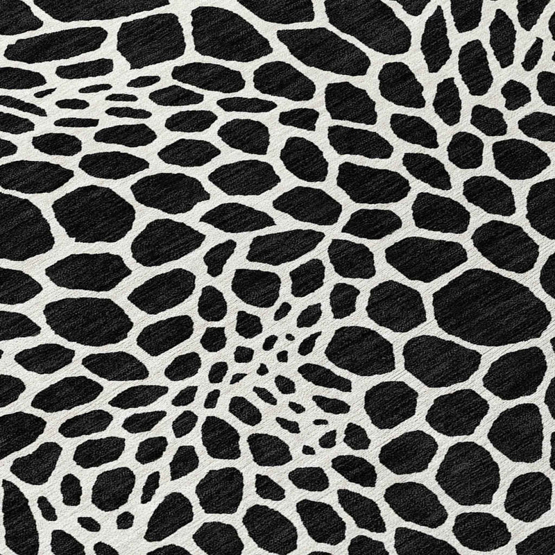 9' X 12' Black And Ivory Geometric Washable Indoor Outdoor Area Rug