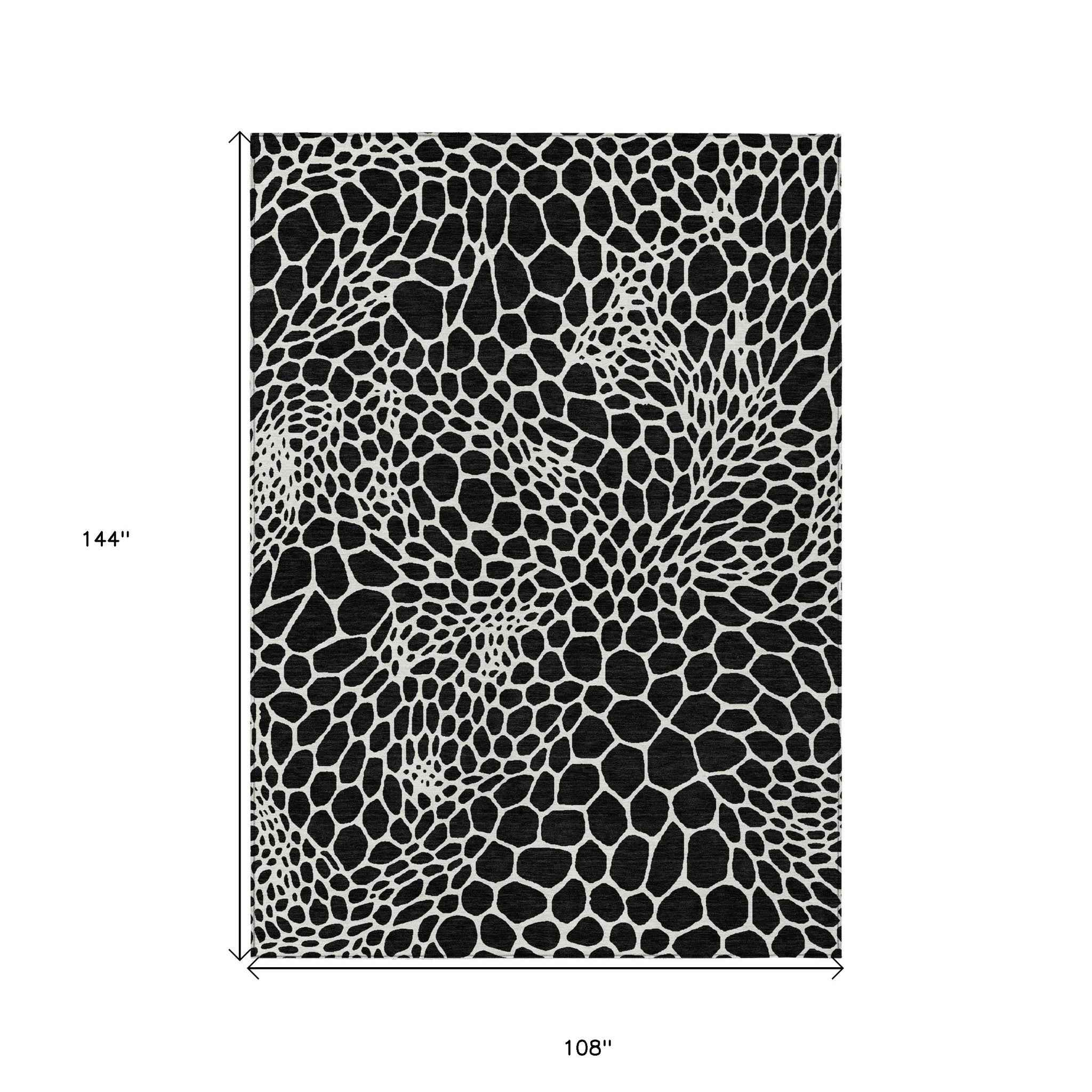 9' X 12' Black And Ivory Geometric Washable Indoor Outdoor Area Rug