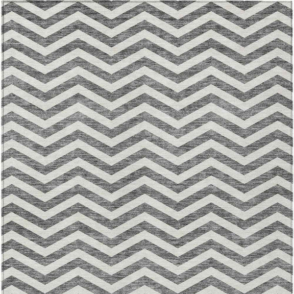 3' X 5' Gray And Ivory Chevron Washable Indoor Outdoor Area Rug