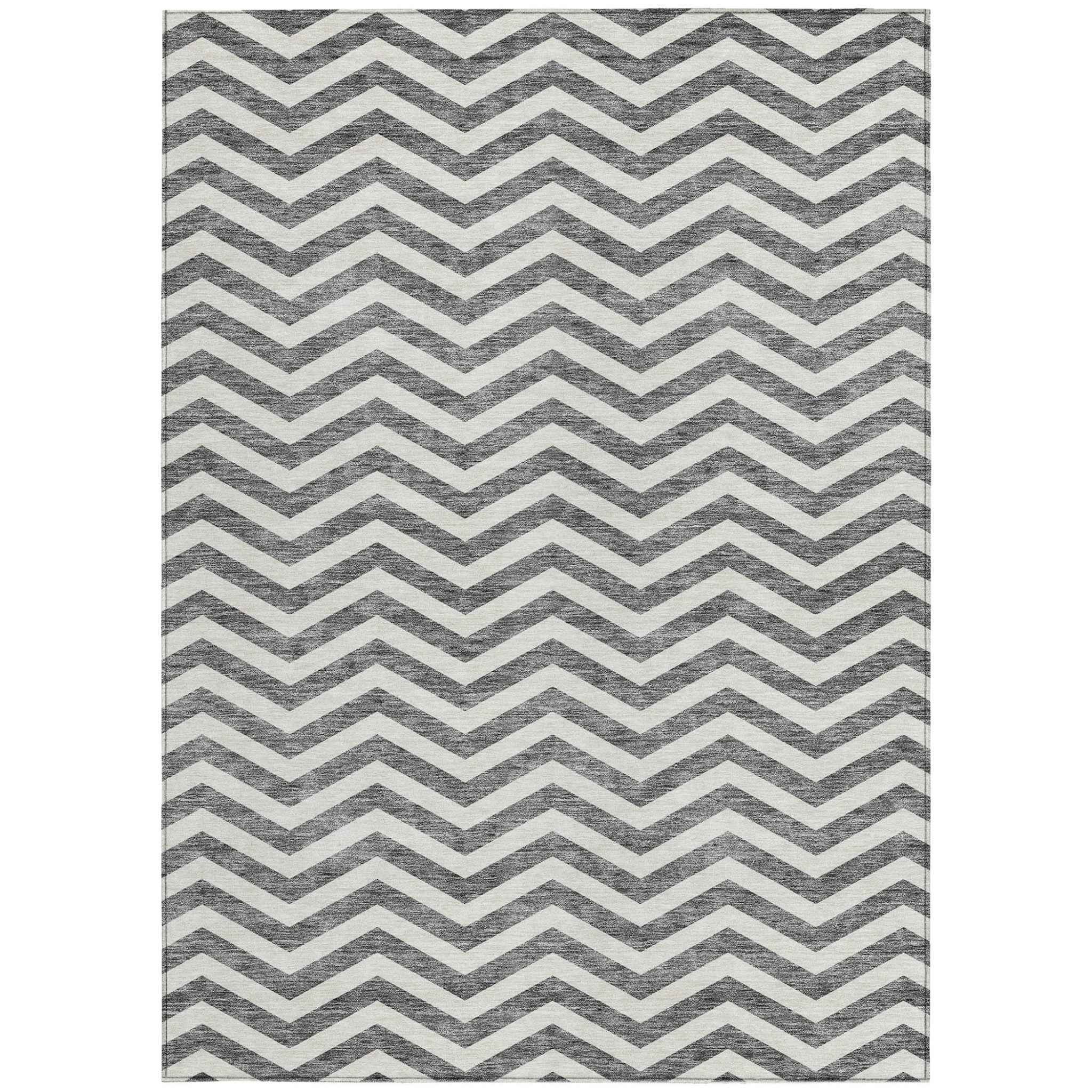 3' X 5' Gray And Ivory Chevron Washable Indoor Outdoor Area Rug