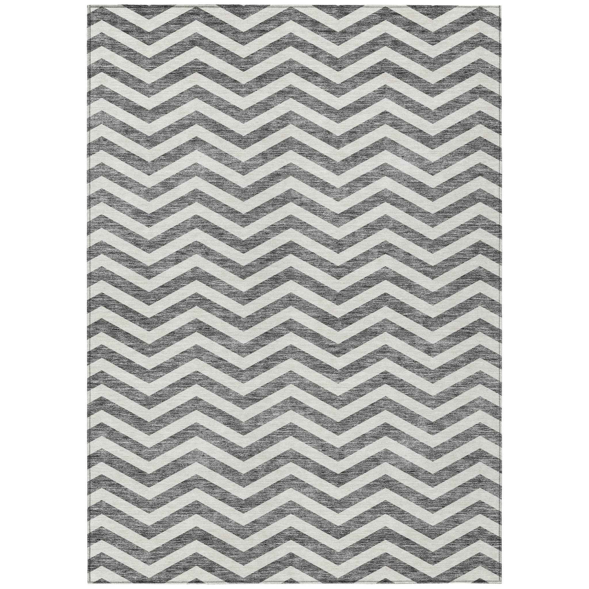 3' X 5' Gray And Ivory Chevron Washable Indoor Outdoor Area Rug