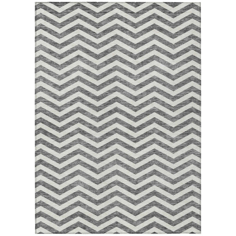 3' X 5' Gray And Ivory Chevron Washable Indoor Outdoor Area Rug