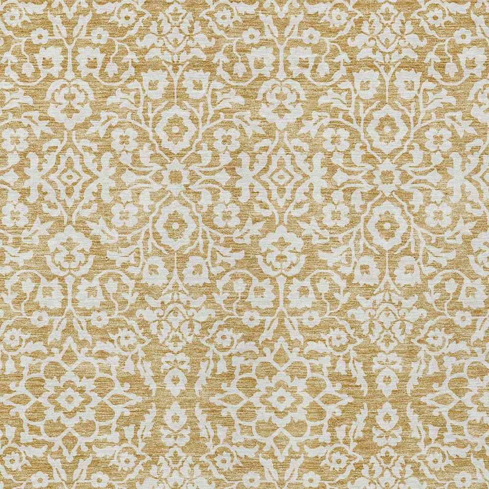 3' X 5' Gold And Beige Damask Washable Indoor Outdoor Area Rug